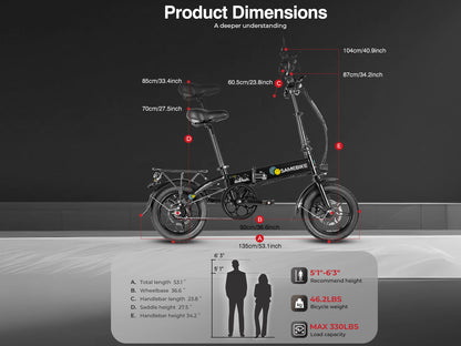 YINYU14 Bicicleta Eléctrica Portátil para Pendulares